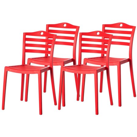 FABULAXE Modern Plastic Dining Chair with Ladderback Design, Red, PK 4 QI004225.RD.4